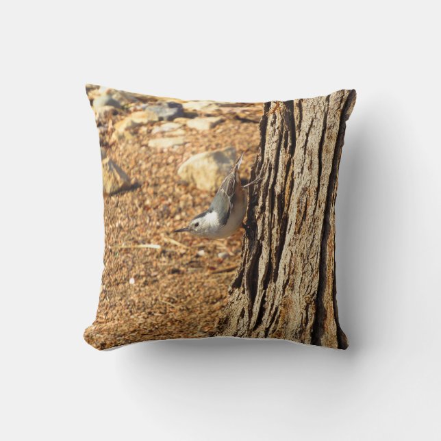 White-breasted Nuthatch Throw Pillow (Front)