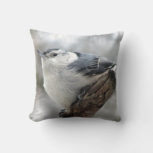 White breasted Nuthatch Throw Pillow (Front)