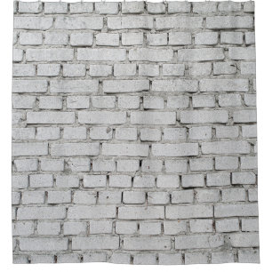 WHITE BRICK WALL SHOWER CURTAIN
