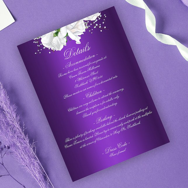 White Bridal Bouquet Purple Wedding Enclosure Card (Creator Uploaded)