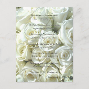 White Bridal Bouquet Will You Be My Bridesmaid I Invitation Postcard