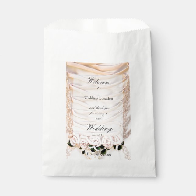 White Bridal Dress with Roses Wedding Favour Bag (Front)