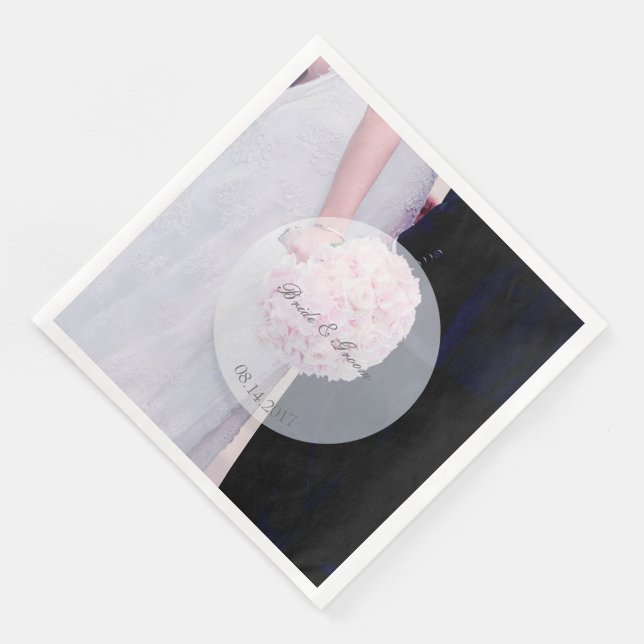 White Bridal Dress with Roses Wedding Napkin (Corner)