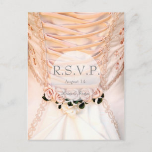 White Bridal Dress with Roses Wedding RSVP Invitation Postcard