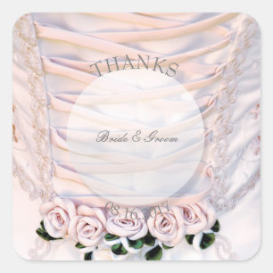 White Bridal Dress with Roses Wedding Square Sticker