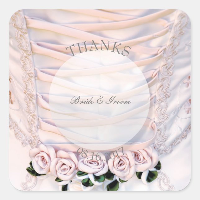 White Bridal Dress with Roses Wedding Square Sticker (Front)