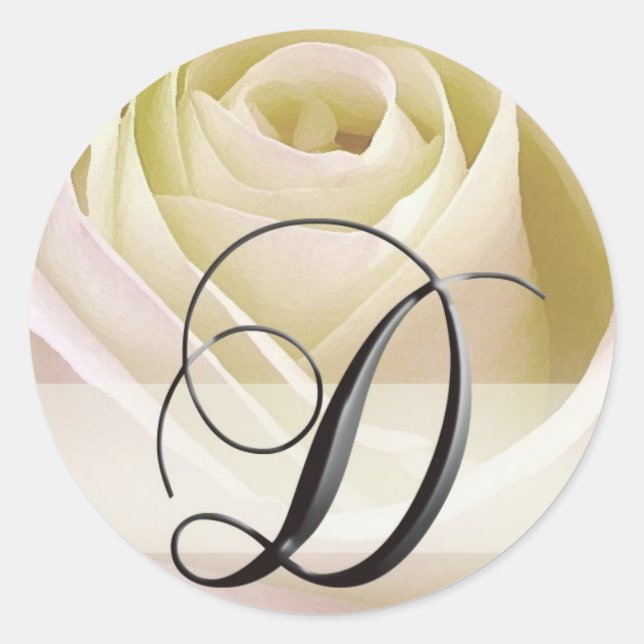 White Bridal Rose Monogram Sticker Initial D (Front)