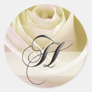 White Bridal Rose Monogram Sticker...Initial H Classic Round Sticker