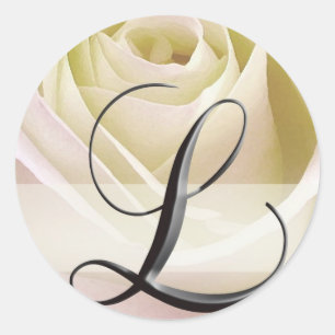 White Bridal Rose Monogram Sticker Initial L
