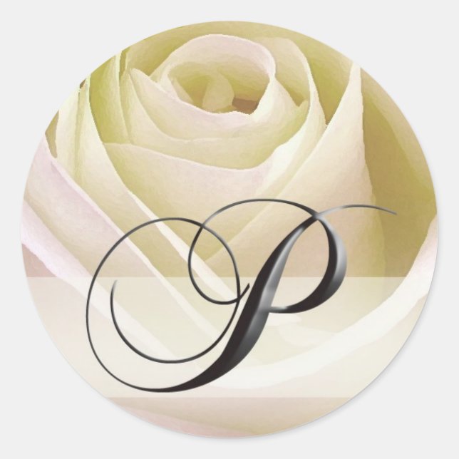 White Bridal Rose Monogram Sticker Initial P (Front)