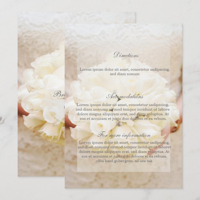 White Bridal Wedding Flower Bouquet Directions Invitation (Front/Back)