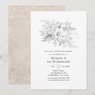 White Bridesmaids Luncheon Invitation