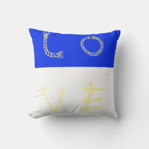 White Bright Blue Love Cushion Throw Pillow