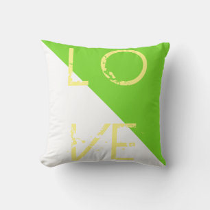 White Bright Green Love Cushion Throw Pillow