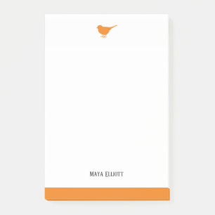 White & Bright Orange Bird w/ Border, Name Post-it Notes