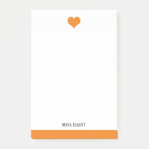 White & Bright Orange Heart & Border, Name Post-it Notes