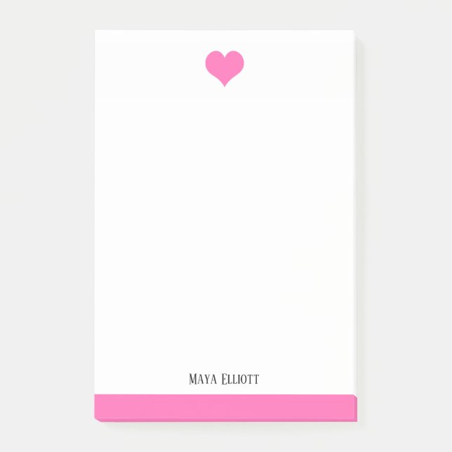 White & Bright Pink Heart & Border, Name Post-it Notes (Front)
