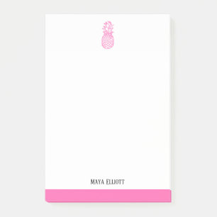 White & Bright Pink Pineapple & Border, Name Post-it Notes