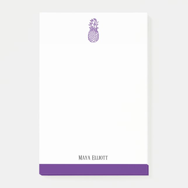 White & Bright Purple Pineapple & Border, Name Post-it Notes (Front)
