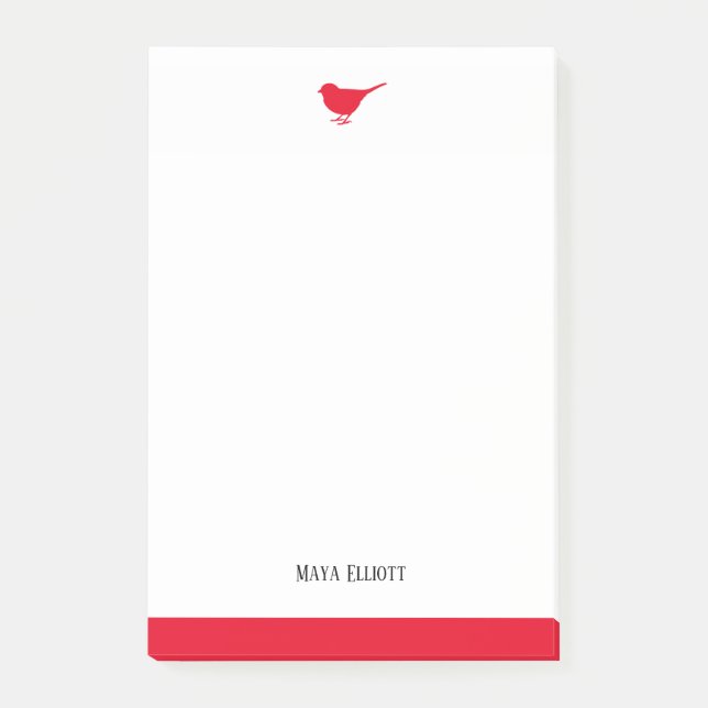 White & Bright Red Bird w/ Border, Name Post-it Notes (Front)