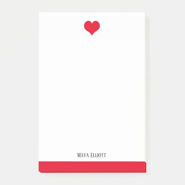 White & Bright Red Heart & Border, Name Post-it Notes (Front)