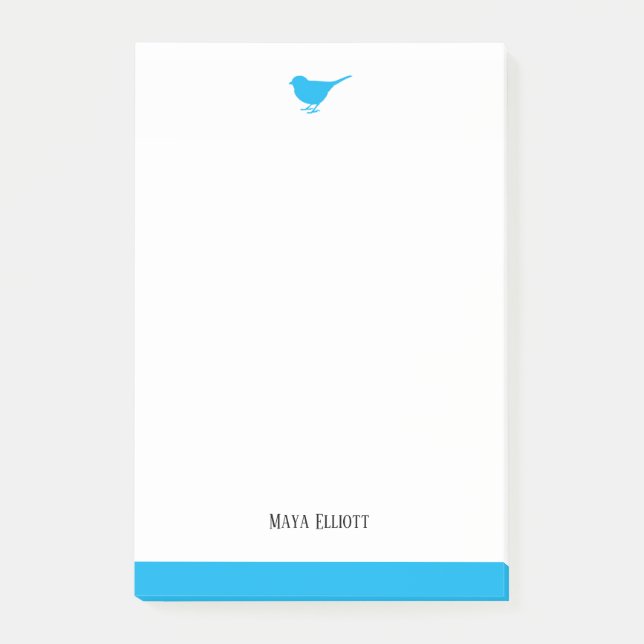 White & Bright Sky Blue Bird w/ Border, Name Post-it Notes (Front)