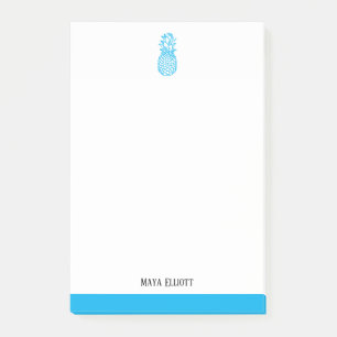 White & Bright Sky Blue Pineapple & Border, Name Post-it Notes