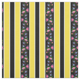 White, bright yellow/folk flowers/stripe/black fabric