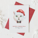 White British Shorthair Cat Santa Meowy Christmas Holiday Card<br><div class="desc">Happy Holidays! Send holiday greetings to family and friends with a cat-themed Christmas flat card. It features a watercolor illustration of a cute white British shorthair cat with a Santa hat and tartan bow tie. The texts are fully editable. Personalise by adding a greeting, names and message. This cat holiday...</div>