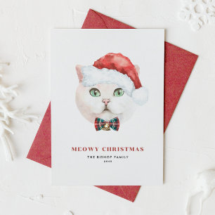 White British Shorthair Cat Santa Meowy Christmas Holiday Card