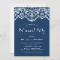 White Brocade Lace Navy Blue Retirement Party