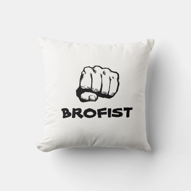 White BROFIST Pillow. Cushion (Front)