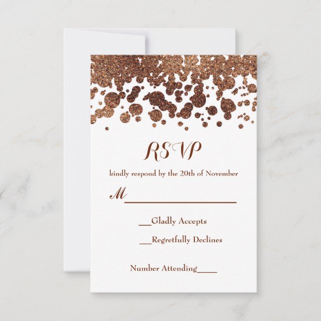 White & Bronze Confetti Dots Glamour Shimmer RSVP (Front)