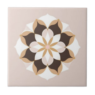White, brown and pastel pink floral ceramic tile