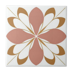 White, brown and pink floral ceramic tile