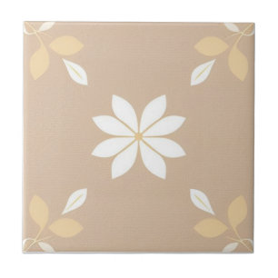 White, brown and yellow floral ceramic tile