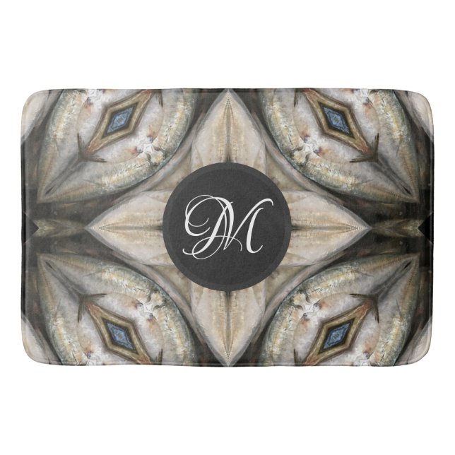 White Brown Blue Diamond Monogram Design Bath Mat (Front)