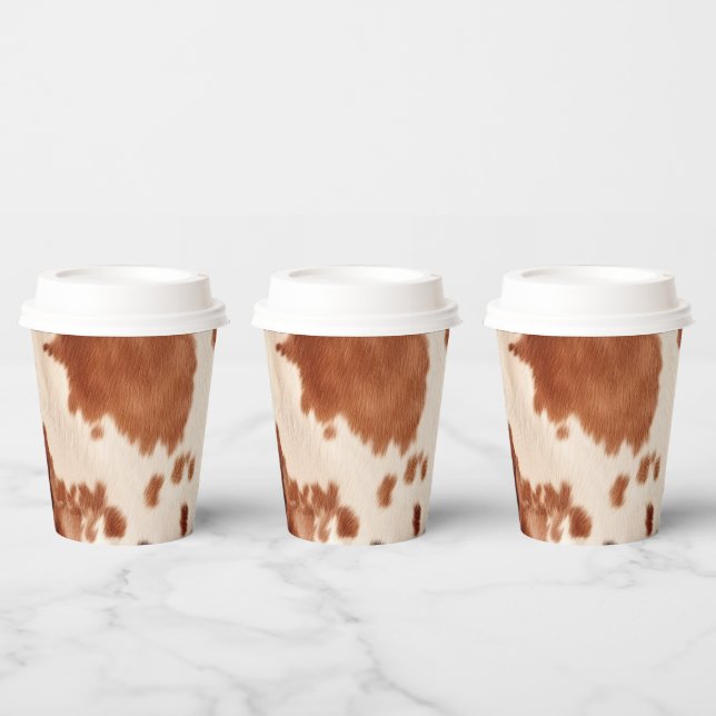 White Brown Cowhide Animal Print Paper Cups (Multi)