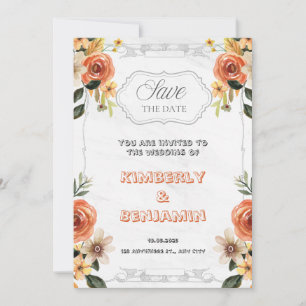 White Brown Floral Wedding invitation