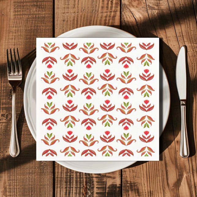  White & Brown Folk Art Floral Elegant Cosy Rustic Napkin (Creator Uploaded)