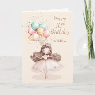 White, Brown Haired Ballerina 10th Birthday * Card