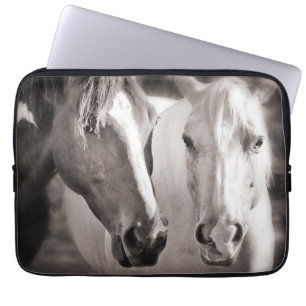 White Brown Horses Sepia Horse Laptop Sleeve