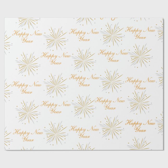 White Brown Illustrative Typographic New Year Wrap Wrapping Paper (Flat)