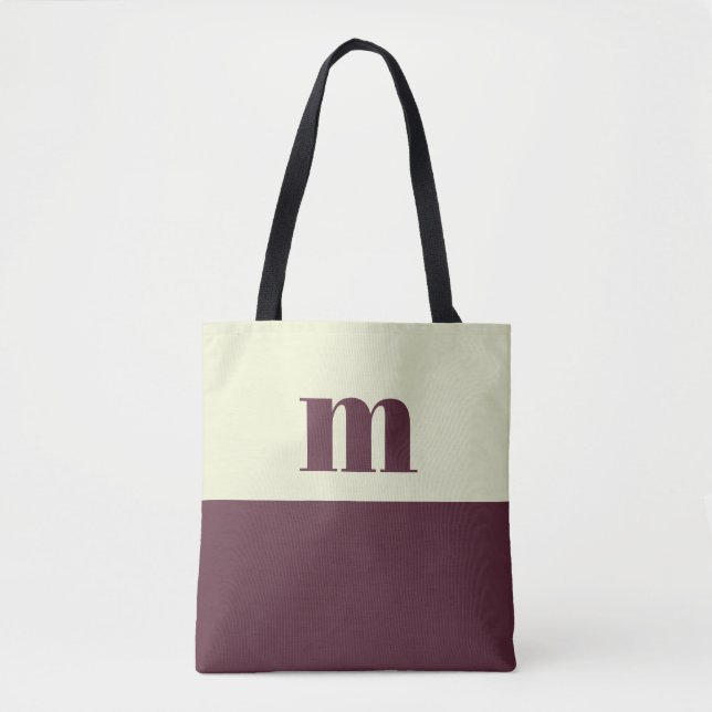 White & brown initial personalized tote bag (Front)
