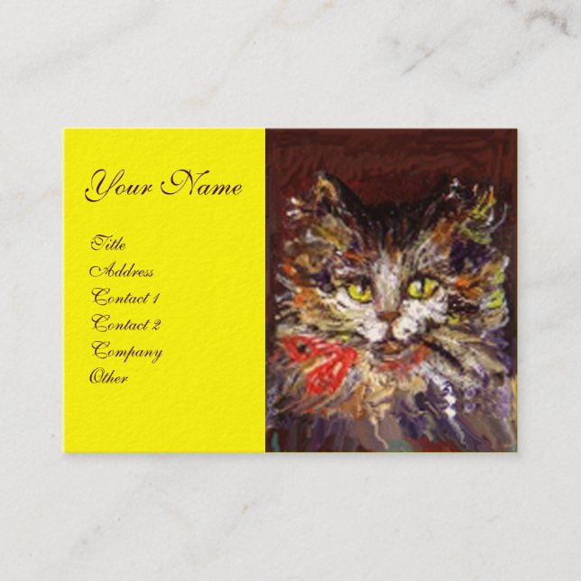 WHITE BROWN KITTY CAT PORTRAIT WITH RED RIBBON BUSINESS CARD (Front)