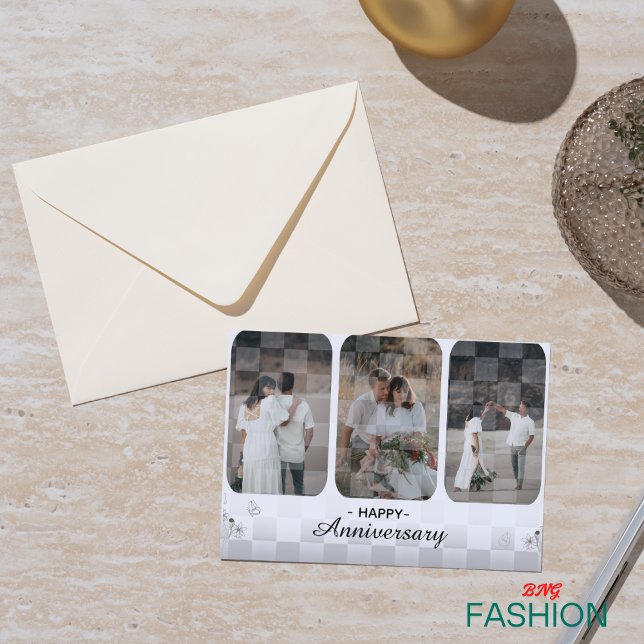 White & Brown Minimalist Photo Anniversay Card (Creator Uploaded)