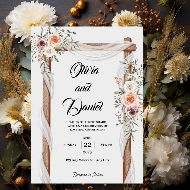 White Brown Rustic Floral Free Wedding Invitation (Creator Uploaded)