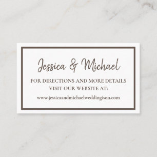 White Brown Script Wedding Website Business Card