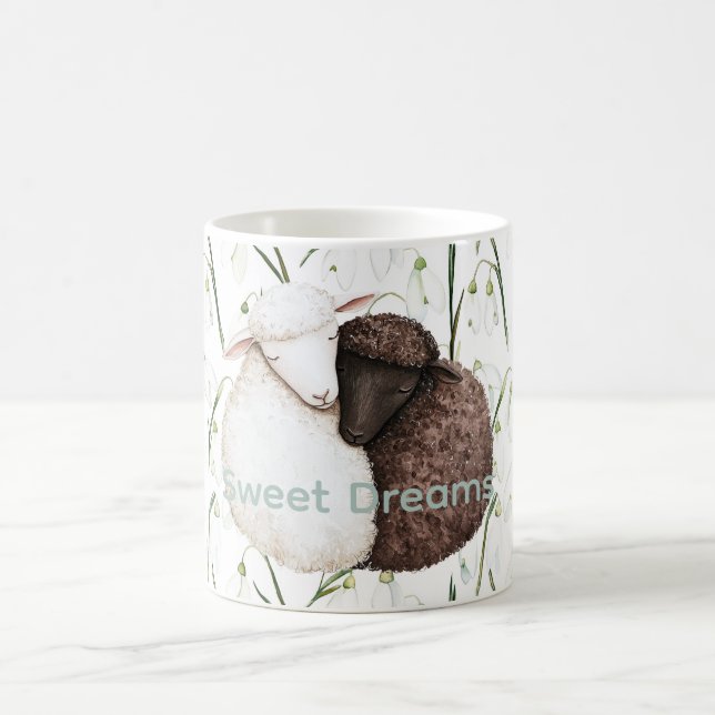 White Brown Sheep Flowers  Coffee Mug (Center)