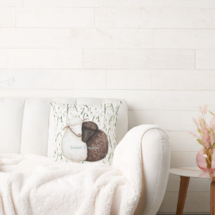 White Brown Sheep Flowers Cushion